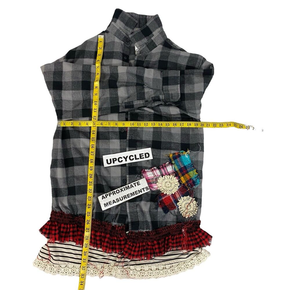 Flannel Shirt Women XL Shacket Flower Grunge Camp Rock Country Festival Upcycled - Picture 3 of 16